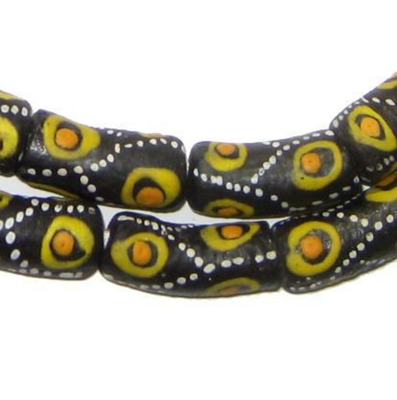 The Bead Chest Painted African Krobo Beads - Full Strand of Ghanaian Tribal Glass Beads for Necklace or Jewelry Making (Tiger Eye)